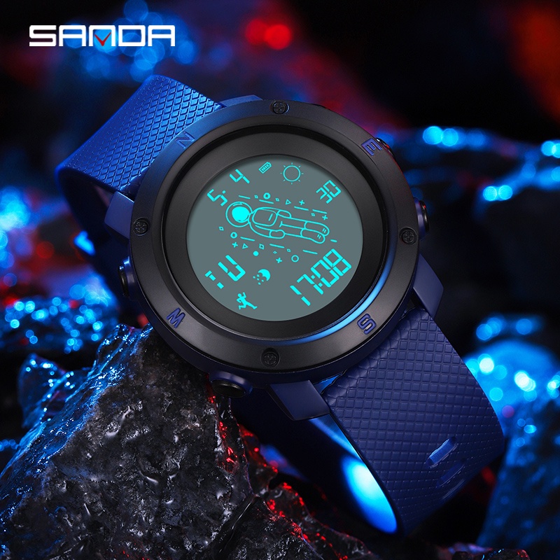 SANDA 2128 Jam Tangan Pria Digital EL Backlight Jam Astronot Sport Watch Anti Air WATCHKITE WKOS