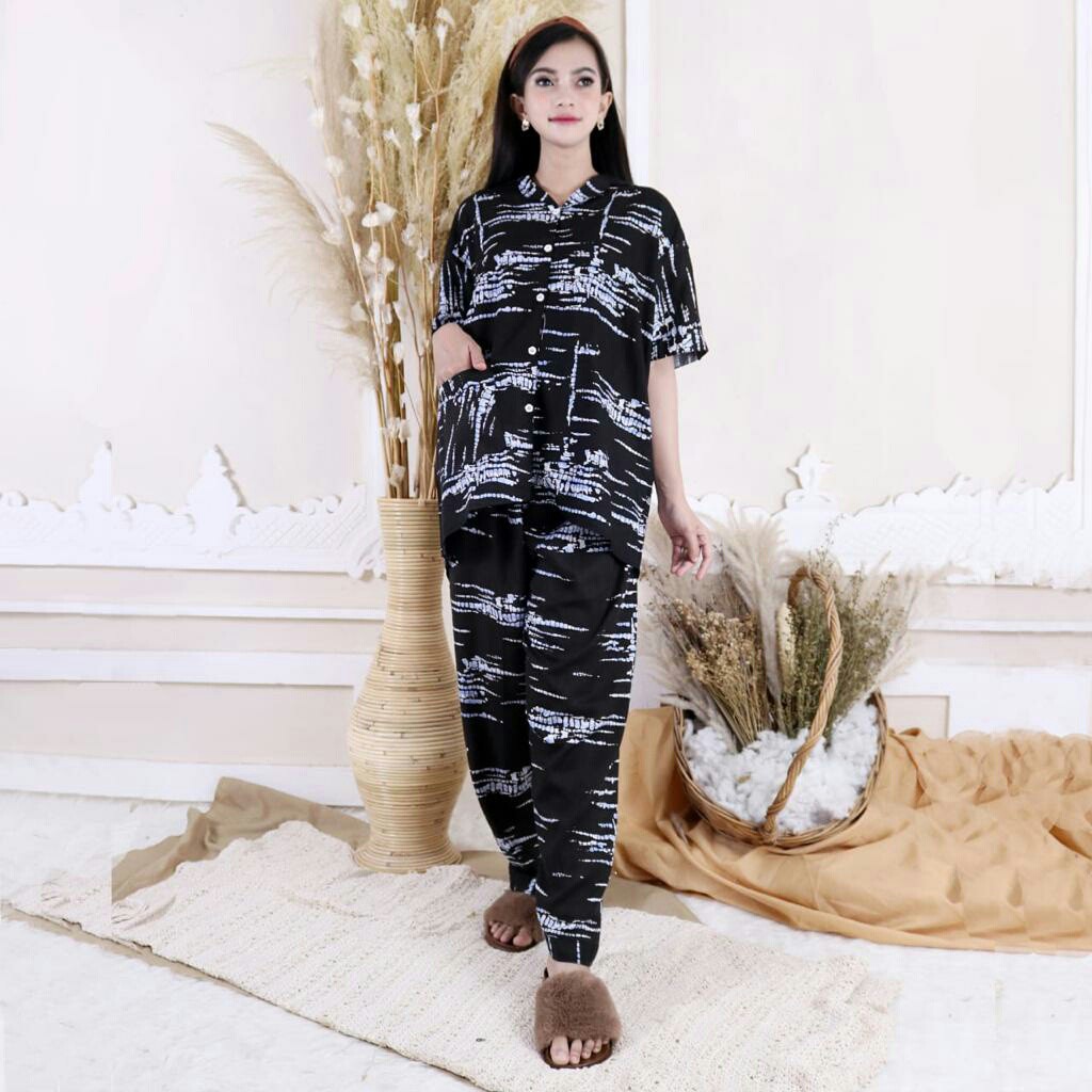 Baju set piyama wanita tie die DIAN real pic size XXL