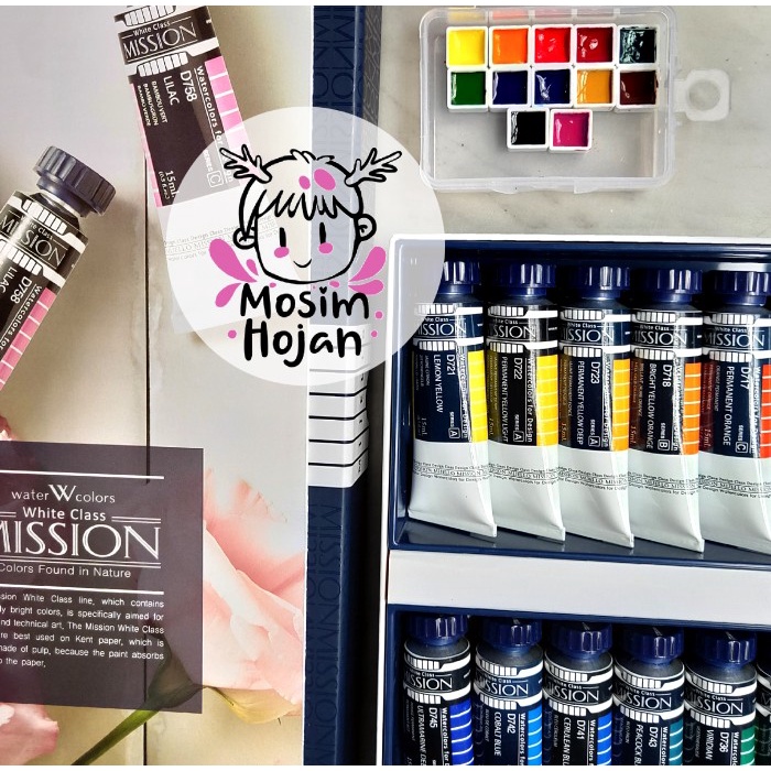 

Mijello Mission White Class tube share mini pan cat air watercolor - 12 warna