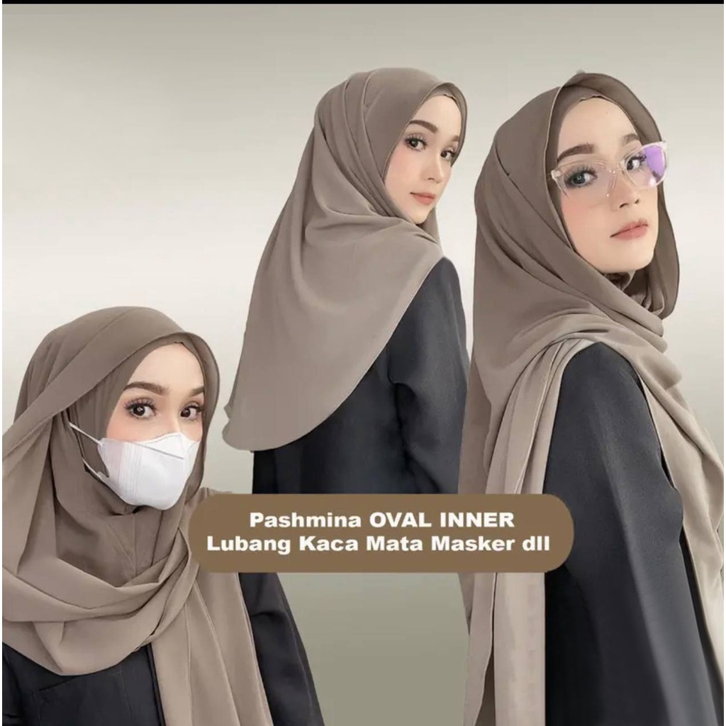 Kerudung Pashmina Oval Inner Lubang Kaca Mata Premium / Hijab Instan / Pashmina Panjang