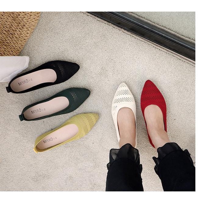 flat shoes sepatu rajut knit premium import 105 C lancip