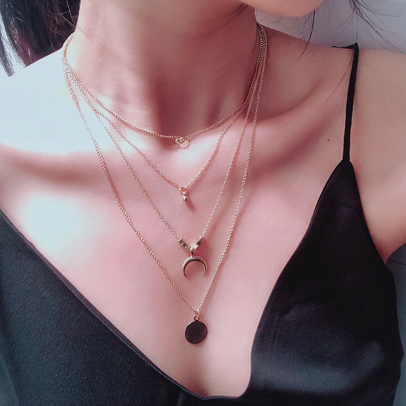 Eropa dan Amerika retro etnis moon corner disc kalung perhiasan kalung multi-layer seksi aksesoris fashion kalung L16