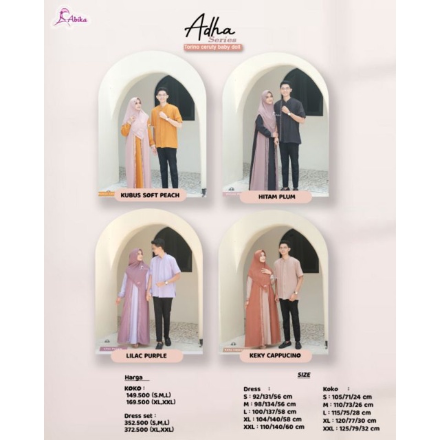 Couple Set Original Adha Series by Abika|Gamis Double Layer|Gamis Baby Doll|Gamis Jumbo|Gamis Couple