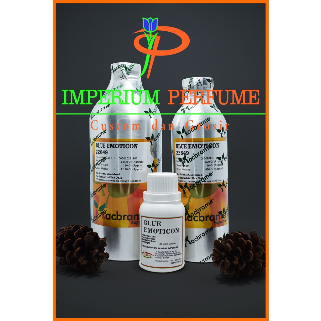 BLUE EMOTICON BIBIT PARFUM MURNI BY MACBRAME 100GR DAN 250GR. (BLUE EMOTICON AIGNER KLK)