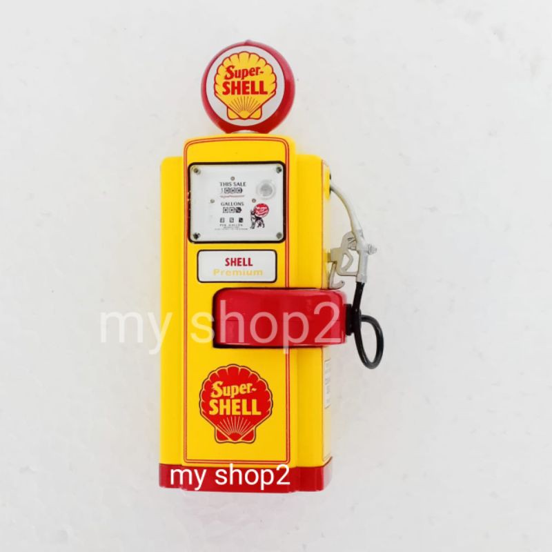 Vintage Gas PumpDiecast skala 1:24ShellDiorama pom bensin tahun 80an.