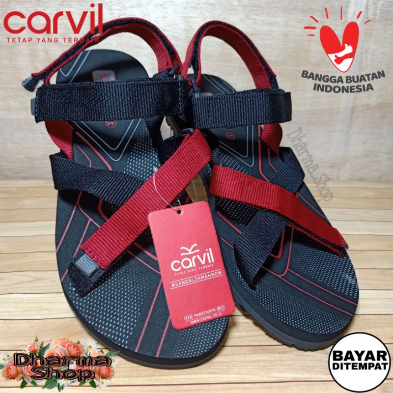 SENDAL GUNUNG PRIA ORIGINAL CARVIL BROMO-GM BLACK RED / SANDAL DEWASA