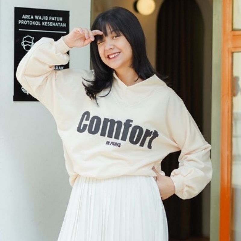 sweater comfort cream// crewneck wanita pria fleece murah