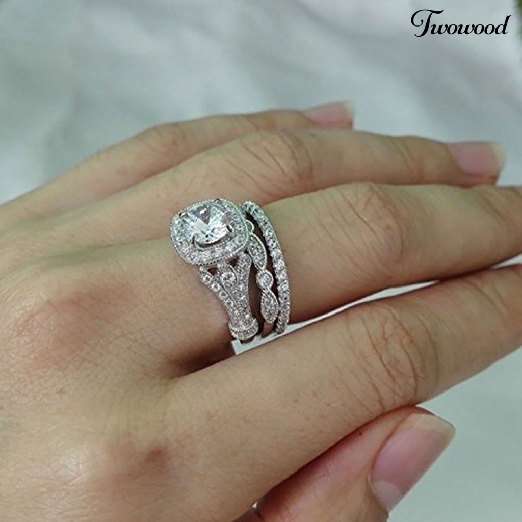 3pcs Cincin Jari Shiny Untuk Pertunangan Dan Pernikahan