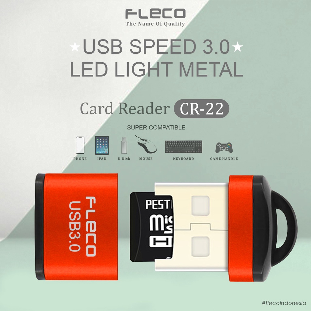 GROSIR CARD READER MICRO SD FLECO METAL CR-22 SUPPORT USB 3.0 UP TO 512GB MINI STYLE dan (card reader enov micro murah)