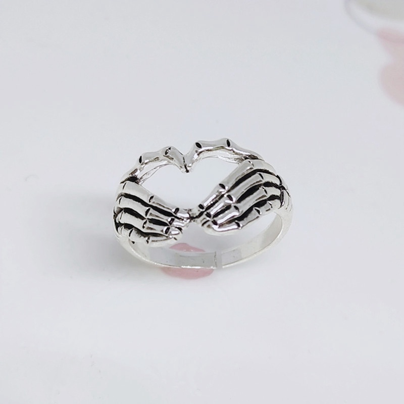 Fancyqube Cincin Bentuk Hati Dan Tangan Tengkorak Gaya Retro Punk Hip-Hop Untuk Pria Dan Wanita