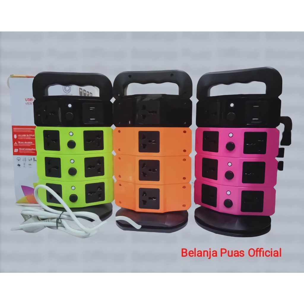 Colokan Listrik 4 Tingkat / 11 Lubang Kaki 3 / 2 Lubang USB / USB Charger