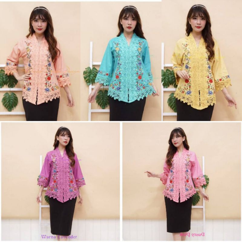 Atasan Kebaya Encim Modern Katun Kombinasi Brokat Bordir Floy Alexuez