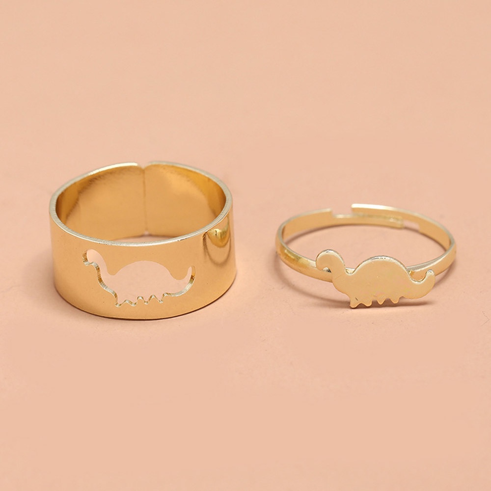 2pcs / Set Cincin Model Terbuka Desain Dinosaurus Lapis Emas / Silver Untuk Pria / Wanita