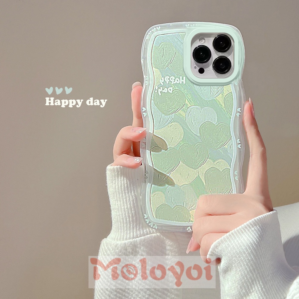 Soft Case Motif Hati Warna Hijau Untuk IPhone 11 12 13 14 Pro MAX 7plus XR X XS MAX 6 6s 7 8 14 Plus SE 2020