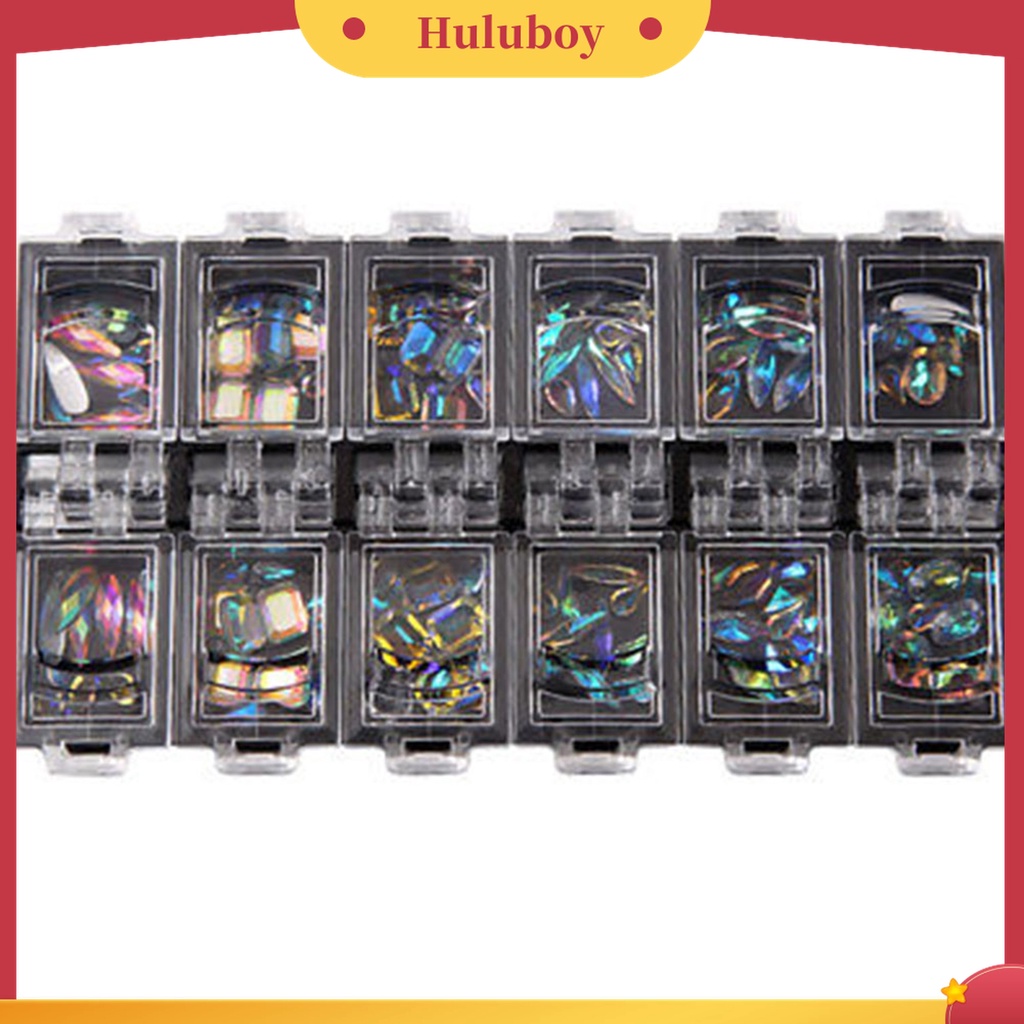 Huluboy Huluboy♡ 12 Kotak Stiker Kuku 3D Aneka Ukuran Warna Warni Untuk Nail Art