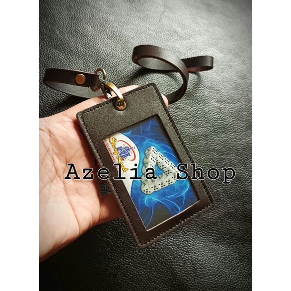 

name tag kulit asli-id card holder tali kulit sapi original-dompet id card
