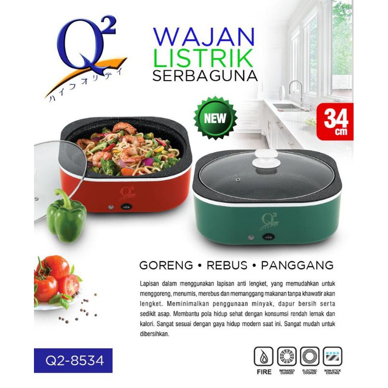 Panci Listrik Elektrik merek Q2 8534  Wajan Penggorengan 34cm Listrik