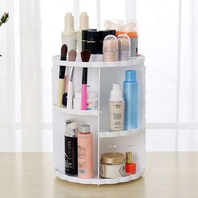 Rak Kosmetik Putar Putih WPC Make Up Oraganizer Tempat Makeup Rak 360 Degree Rotating Cosmetic Rak Multifungsi Storage Box Hemat Tempat Anti Berantakan