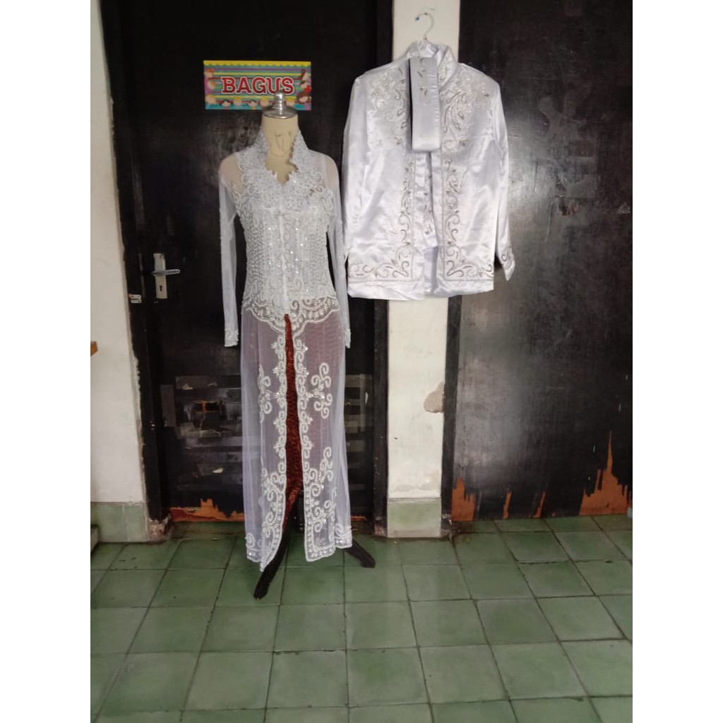 Kebaya Pengantin Set Beskap Putih Payet Kombinasi Silver Keren