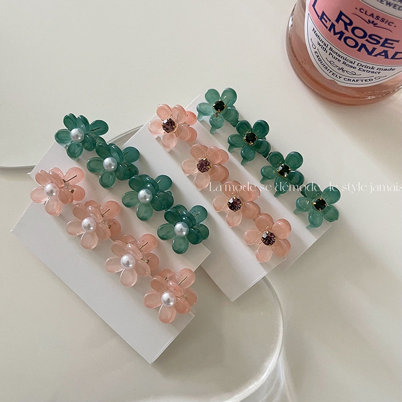 MINI FLOWER SHAPE PINK GREEN PONYTAIL HAIR CLIP SMALL CUTE WARNA POLOS JEPIT JEPITAN BUNGA KECIL PONI RAMBUT LUCU KOREA KOREAN STYLE GLOSSY HIJAU MERAH MUDA