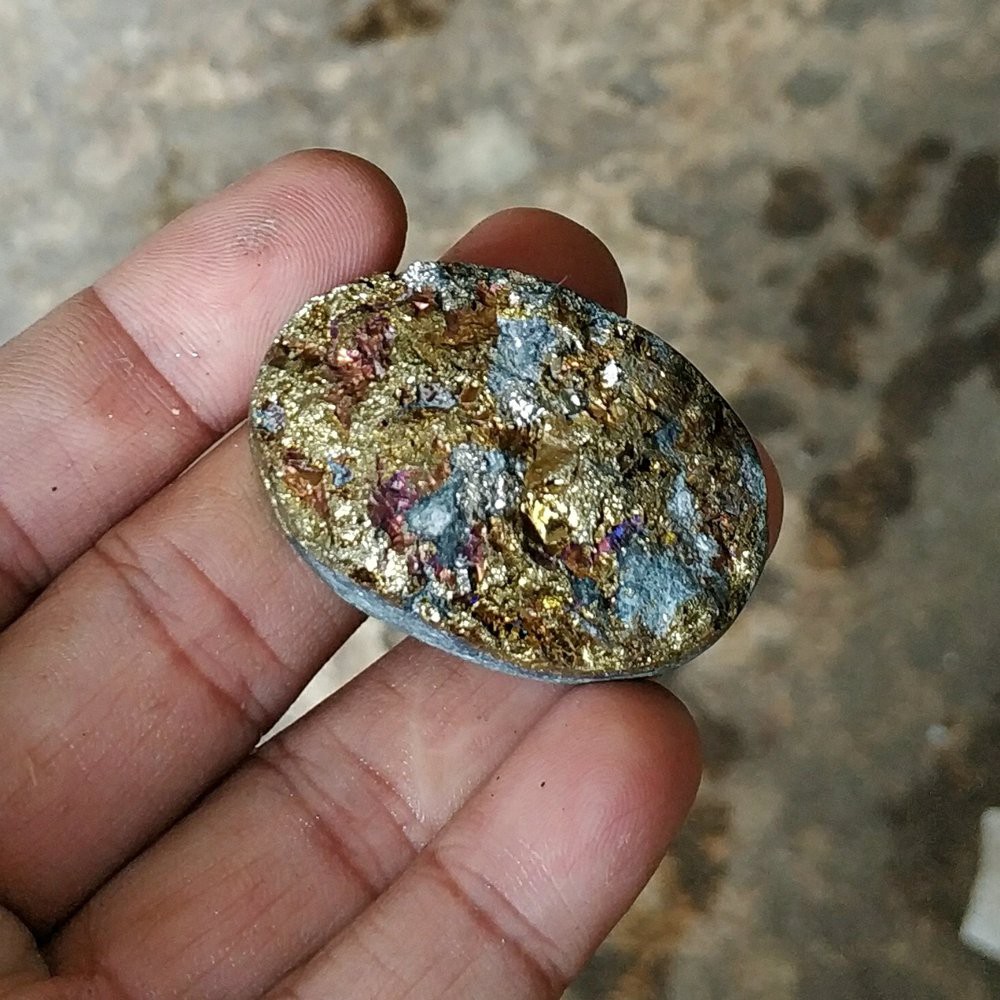 Natural Batu Akik Rainbow Pyrite Motif Art