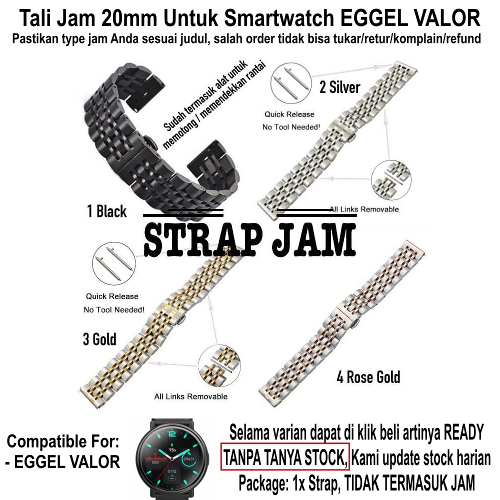 Tali Jam Eggel Valor - Strap 20mm Dual Steel Stainless Bukan Hollow