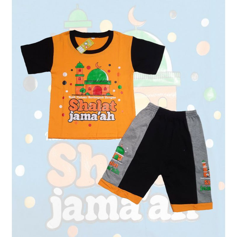 sedang tren setelan kaos anak motif masjid 1-7 tahun