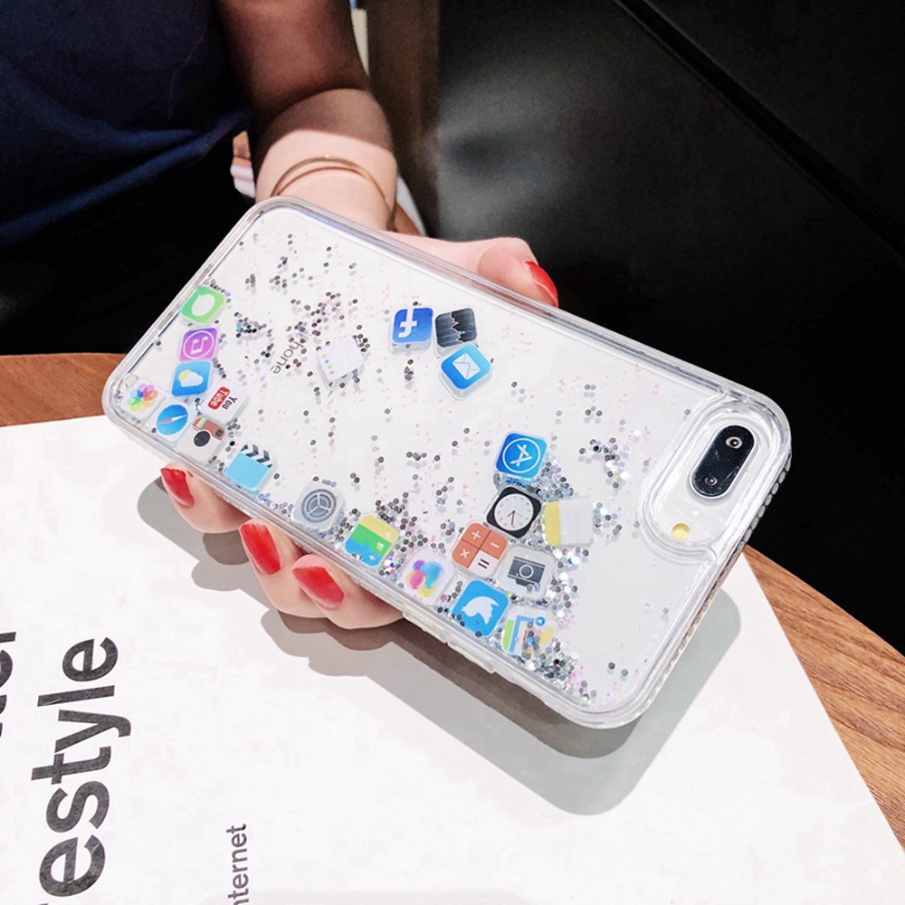 Soft Case Tpu Bening Transparan Aksen Bubuk Glitter Icon Foil Untuk Iphone 11 Pro Xs Max Xr X 11 8 7 6 6s Plus