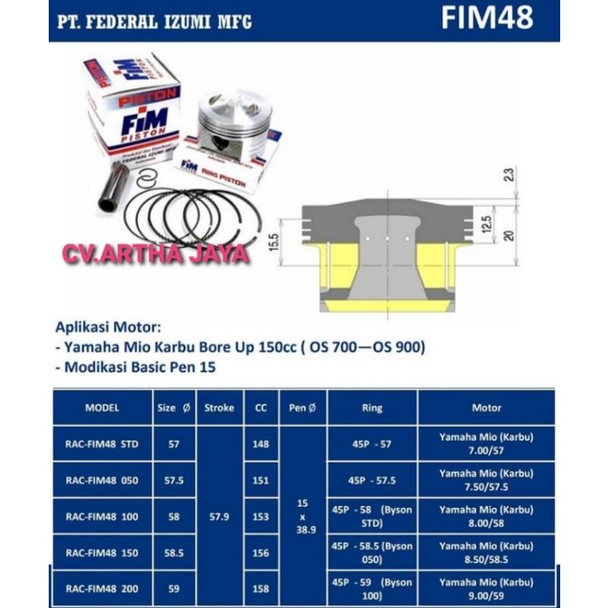 PISTON KIT FIM FIM48 BORE UP YAMAHA MIO / MIO SPORTY / MIO NEW / MIO KARBU / NOUVO ( 57 / 57,5 / 58 / 58,5 / 59 ) ( PEN 15 / PIN 15 )-4