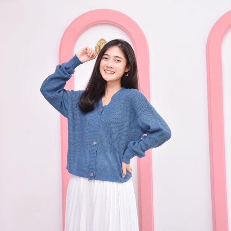 CARDIGAN OUTHER CARDIE - PREMIUM RAJUT - WOLLY CROPE - CLARISSA KNITE CARDY - SHIREN CARDY-Denim