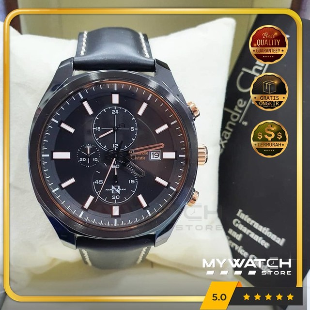 Jam Tangan Alexandre Christie Pria AC 6550 Alexander Black Rosegold Original