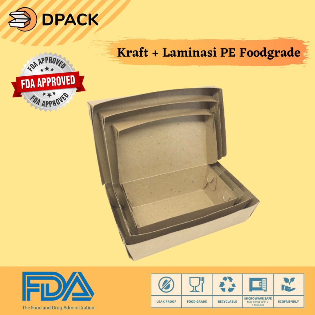 PAPER LUNCH BOX BAHAN KRAFT / KRAFT FULL LAMINASI SIZE S, M &amp; L