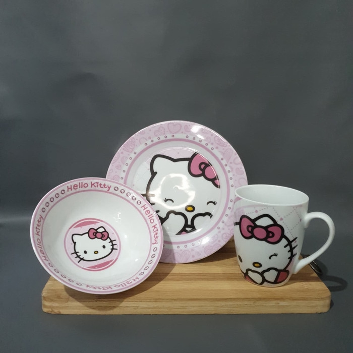 Peralatan Makan Keramik Anak 3pcs Set Hello Kitty Pink Peralatan Makan Keramik Anak 3pcs Set Hello Kitty Pink