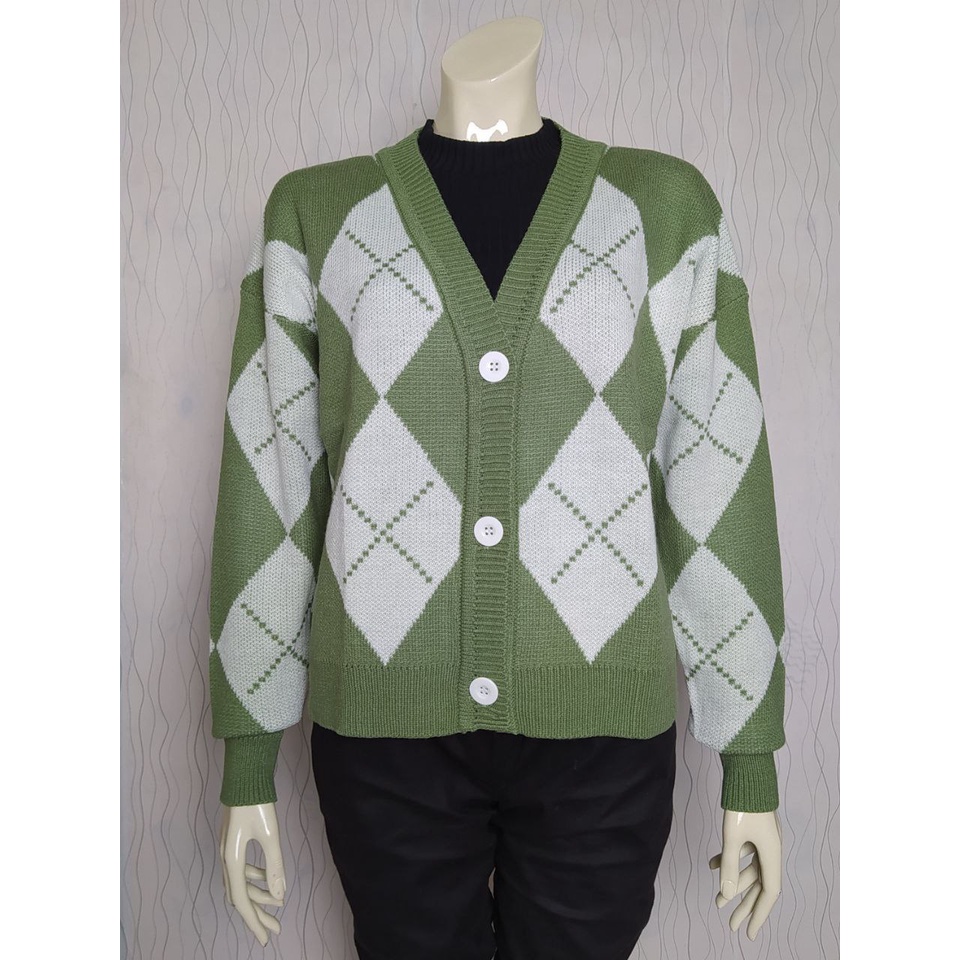 CARDIGAN RAJUT PREMIUM MOTIF BELAH KETUPAT