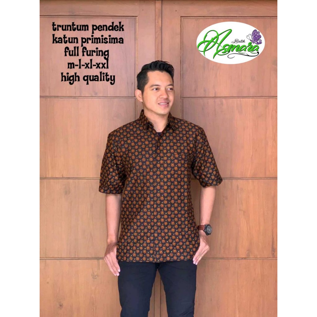 TRUNTUM PENDEK Kemeja Batik Pria Lengan Pendek Katun Halus FULL FURING Batik Asmara