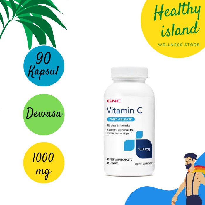 Vitamin C 1000mg Dewasa Antioksidan Imun Tubuh Vegetarian Kosher GNC