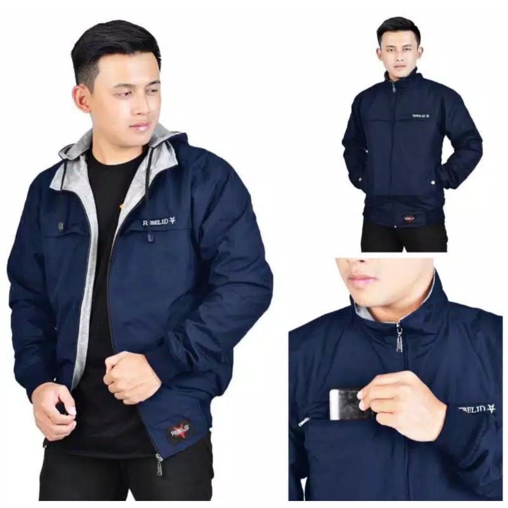 JAKET PARASUT PRIA TERBARU/JAKET MUSIM DINGIN PRIA/HOODIE TEBAL/PAKAIAN GUNUNG COWOK/DISTRO KEREN-PT NAVY