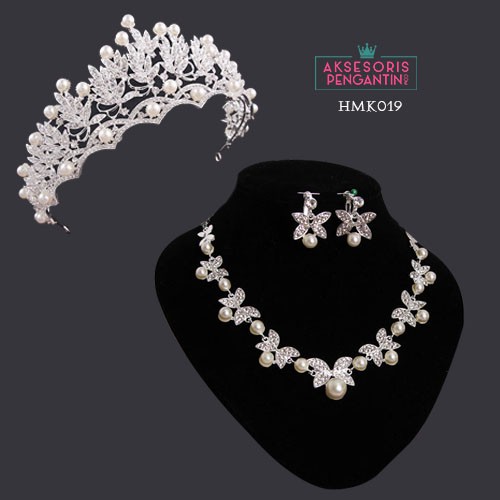 Aksesoris Royal Pengantin Modern l Paket Crown Kalung Anting Wedding- HMK019