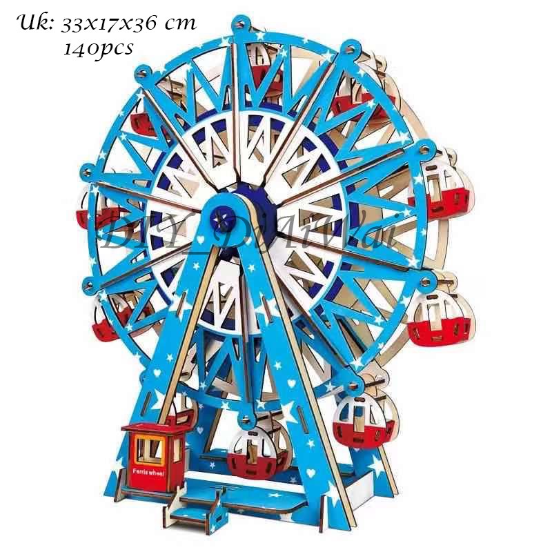 Puzzle 3D DIY bahan kayu model FERRIS WHEEL BESAR mainan puzzle edukasi anak / kado / pajangan