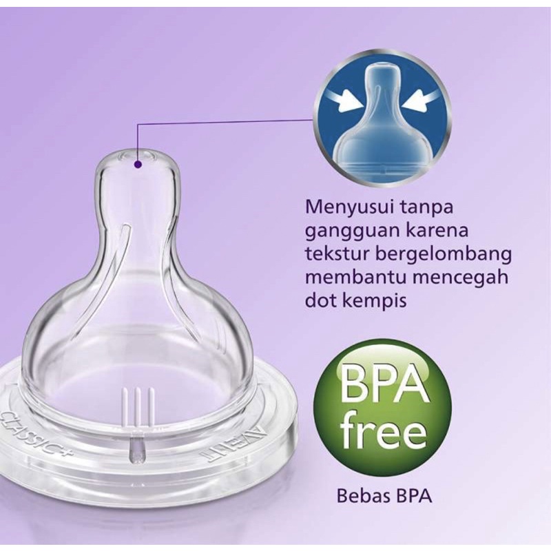 isi 2 empeng bayi empeng avent dot avent clasic Philips Avent Teat Classic Nipple 6M+ SCF634/27 Dot Botol Bayi