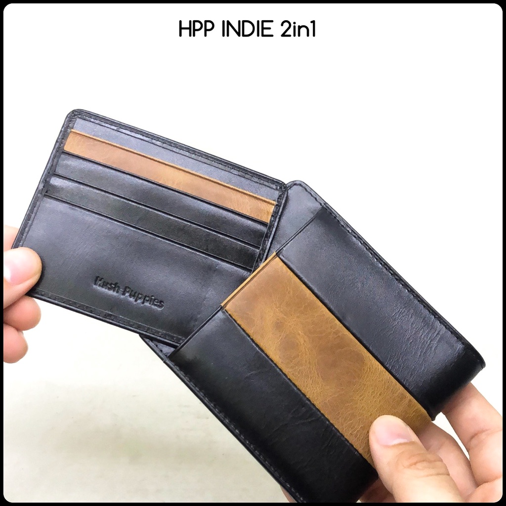 dompet kulit laki Hushpuppies Indie 2in1 premium quality bahan kulit dapat dompet mini card slim