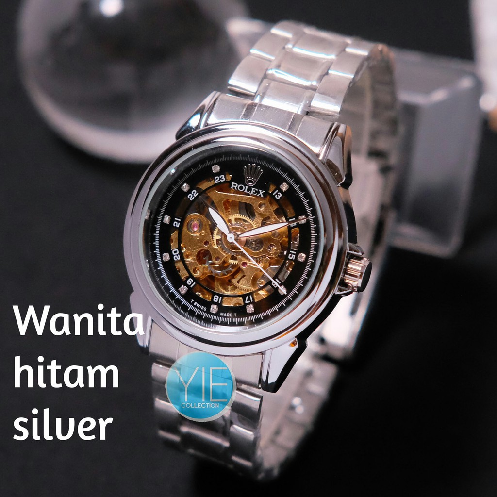 Unik Jam Tangan Pria dan Wanita Rolex Skeleton Otomatis Tanpa Beterai Couple Single Murah