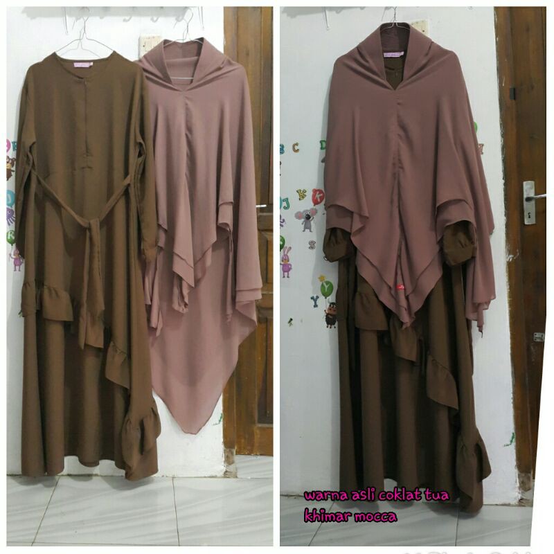 set gamis/dress khimar/hijab jumbo syari pad antem branded premium pl/second/preloved /bekas vgc