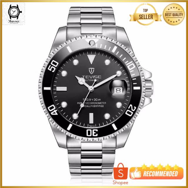 Jam Tangan Pria Mekanik Automatic Tevise Submariner Silver Black