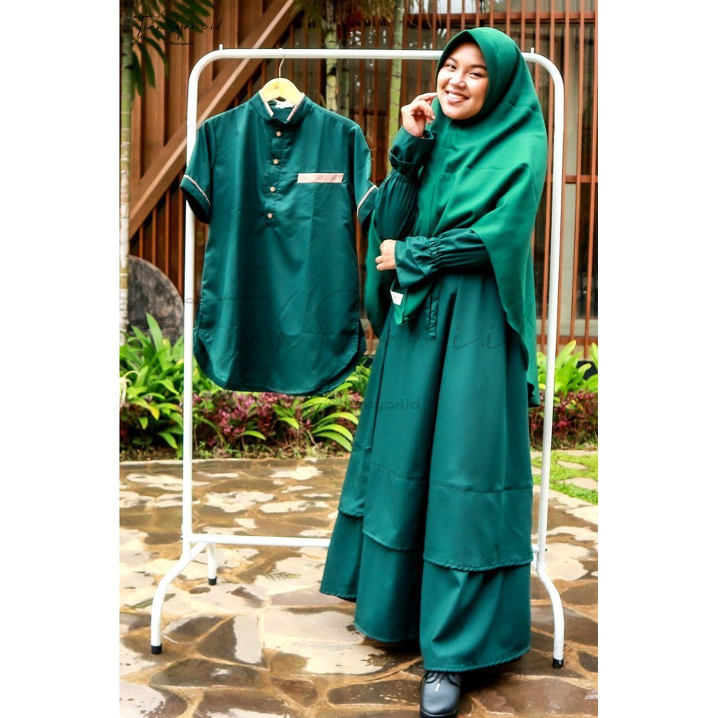 SET Aziziyah HIJAU BOTOL /GROSIR Gamis/Khimar/Hijab/Koko/Baju Lebaran BAHAN TOYOBO