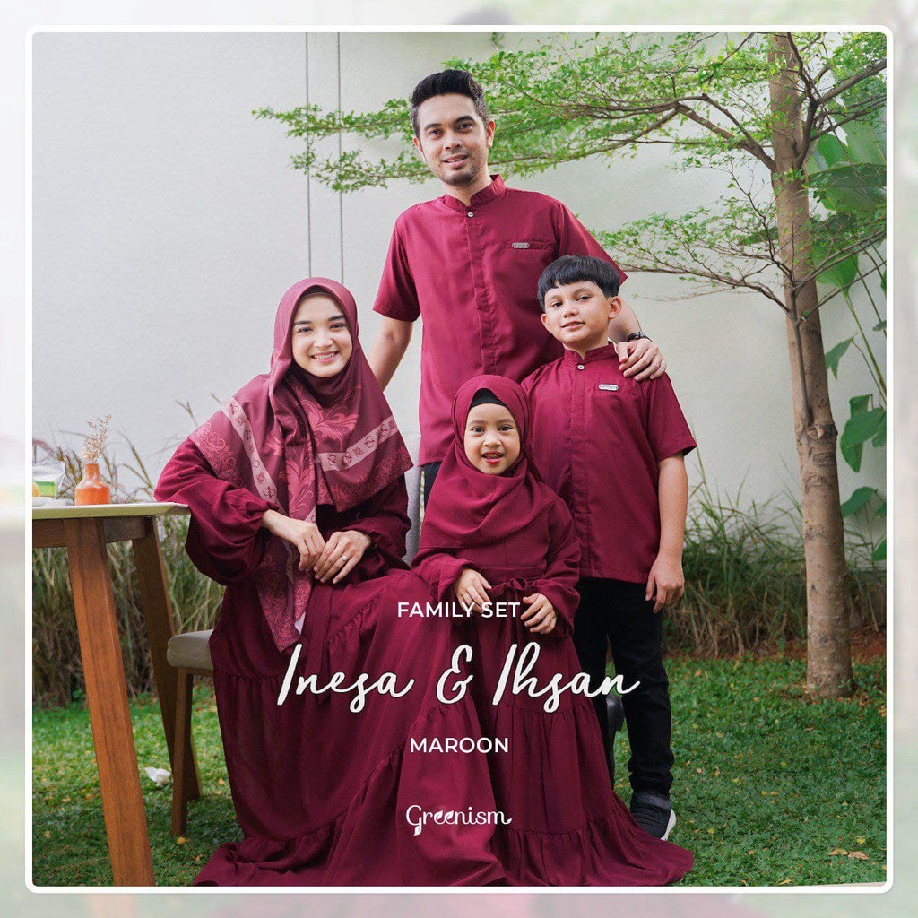 Greenism Sarimbit Raya INESA &amp; IHSAN (Maroon) Quality Premium Syari'i - Set Family