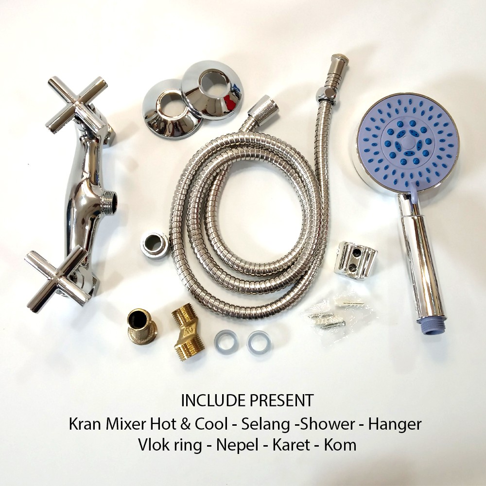 Shower Set Mixer Kran Hot &amp; Cool Kran Shower Paket Lengkap 8043 Bahan Kuningan High Quality