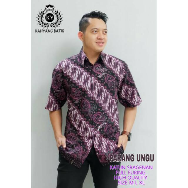 PARANG UNGU PENDEK.Kemeja Batik Pria Modern