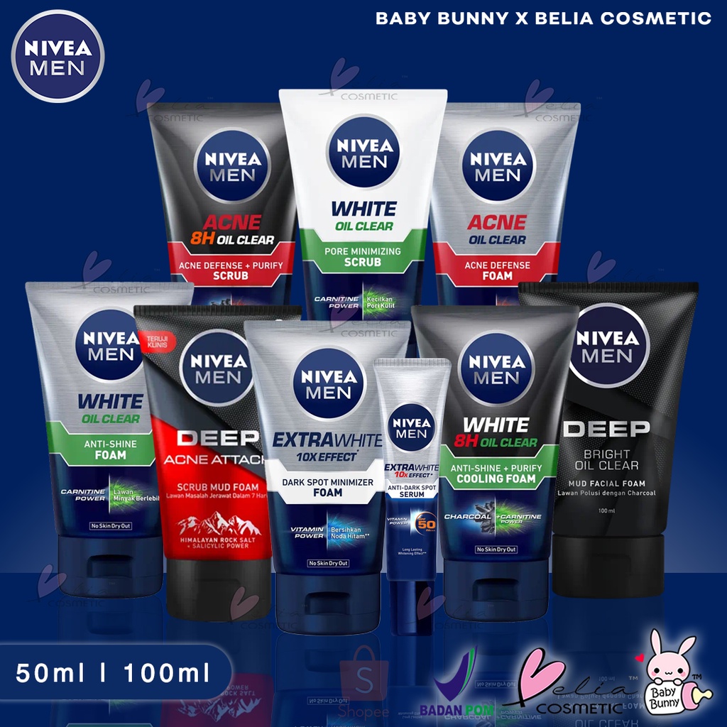 ❤ BELIA ❤ NIVEA MEN Extra White Dark Spot Minimizer | Acne Oil Clear | Deep Acne Attack | Scrub | Anti-Shine | Facial Foam | Serum (✔️BPOM) Halal