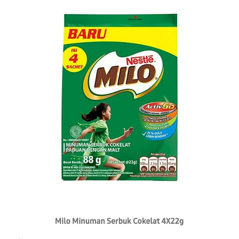 

( ISI 4 ) MILO MINUMAN SERBUK COKLAT 4 X 22G